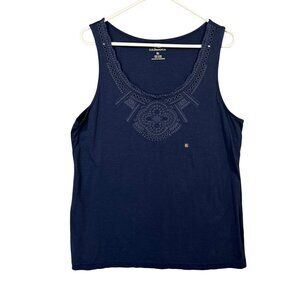 GH. Bass & Co. Women's Size XL Embroidered Tank Top Navy Blue Size NWT